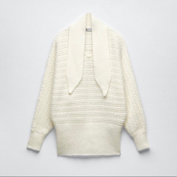 Zara Bow Collar Knit Sweater in Ecru - Picture 12 of 15